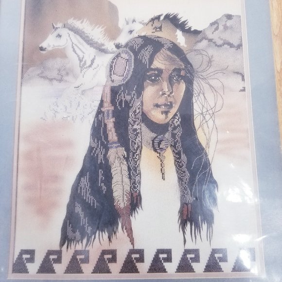 Vtg. 1990 Indian Maiden Counted X-Stitch Kit - New - Picture 3 of 7